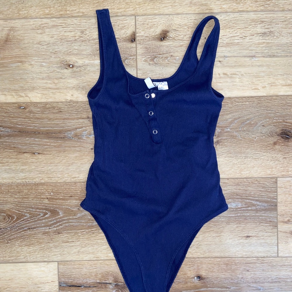 navy button up bodysuit